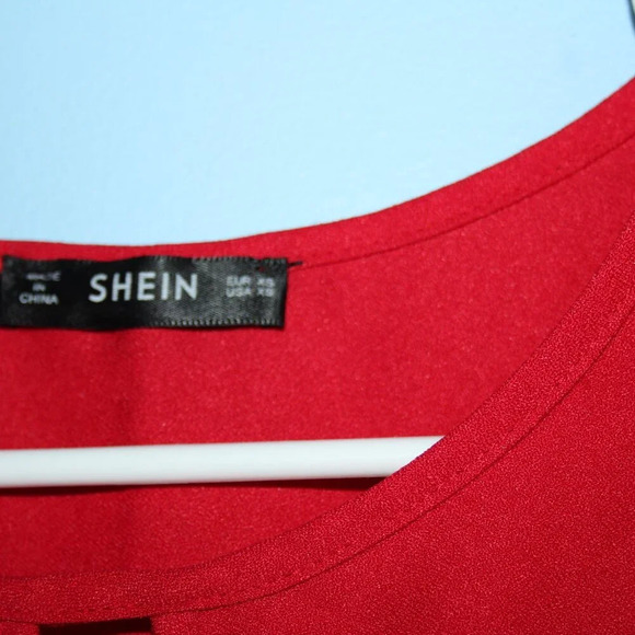 SHEIN Red High Neck Key-Hole Neckline Flutter Sleeves XS - Picture 9 of 13